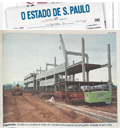 Página do jornal O Estado de S. Paulo com matéria sobre restrições na capital paulista impulsionando a construção de galpões industriais em rodovias.com marcos bigucci